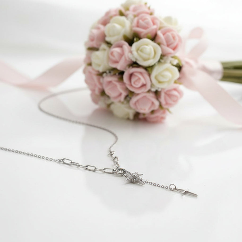 Star Cross Necklace with Round Diamond-Black Diamonds New York