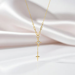 Star Cross Necklace with Round Diamond Option