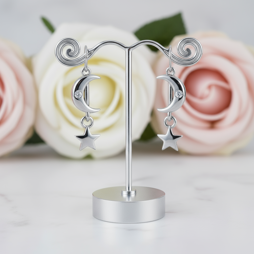 Star & Moon Piercing Earrings-Black Diamonds New York