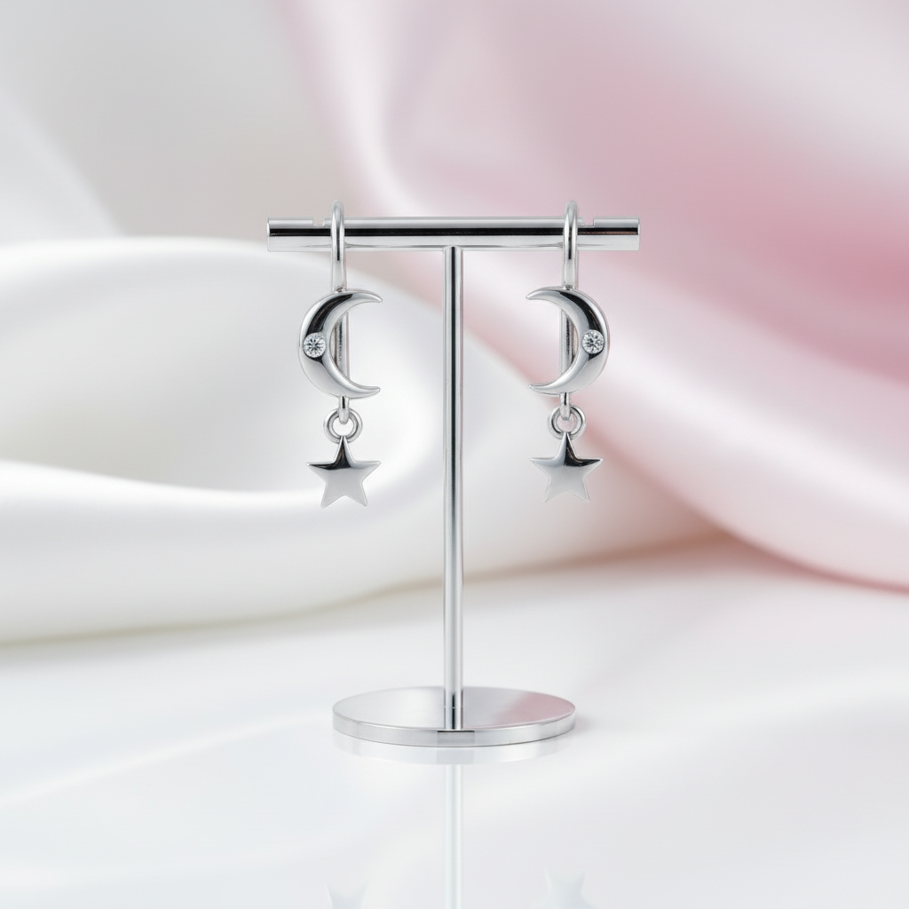 Star & Moon Piercing Earrings-Black Diamonds New York
