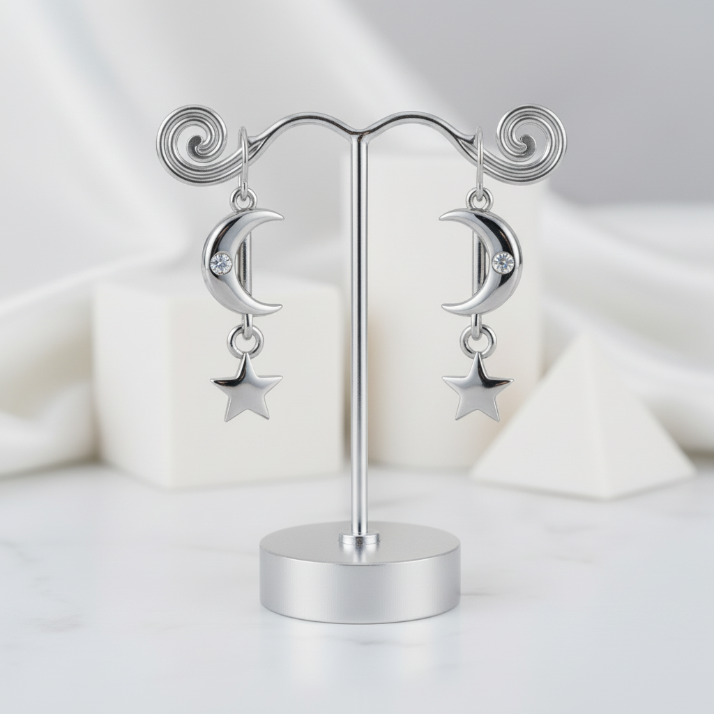 Star & Moon Piercing Earrings-Black Diamonds New York