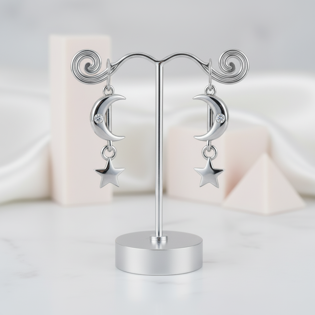 Star & Moon Piercing Earrings-Black Diamonds New York