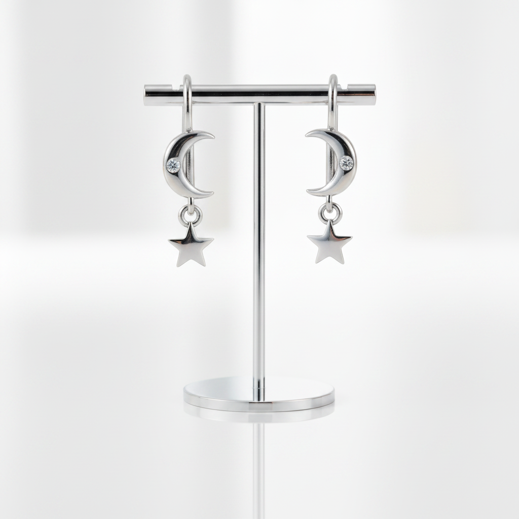 Star & Moon Piercing Earrings-Black Diamonds New York