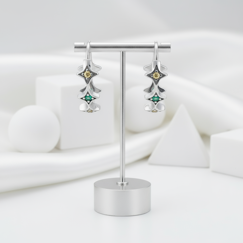 Star Rainbow Diamond Hoop Earrings-Black Diamonds New York