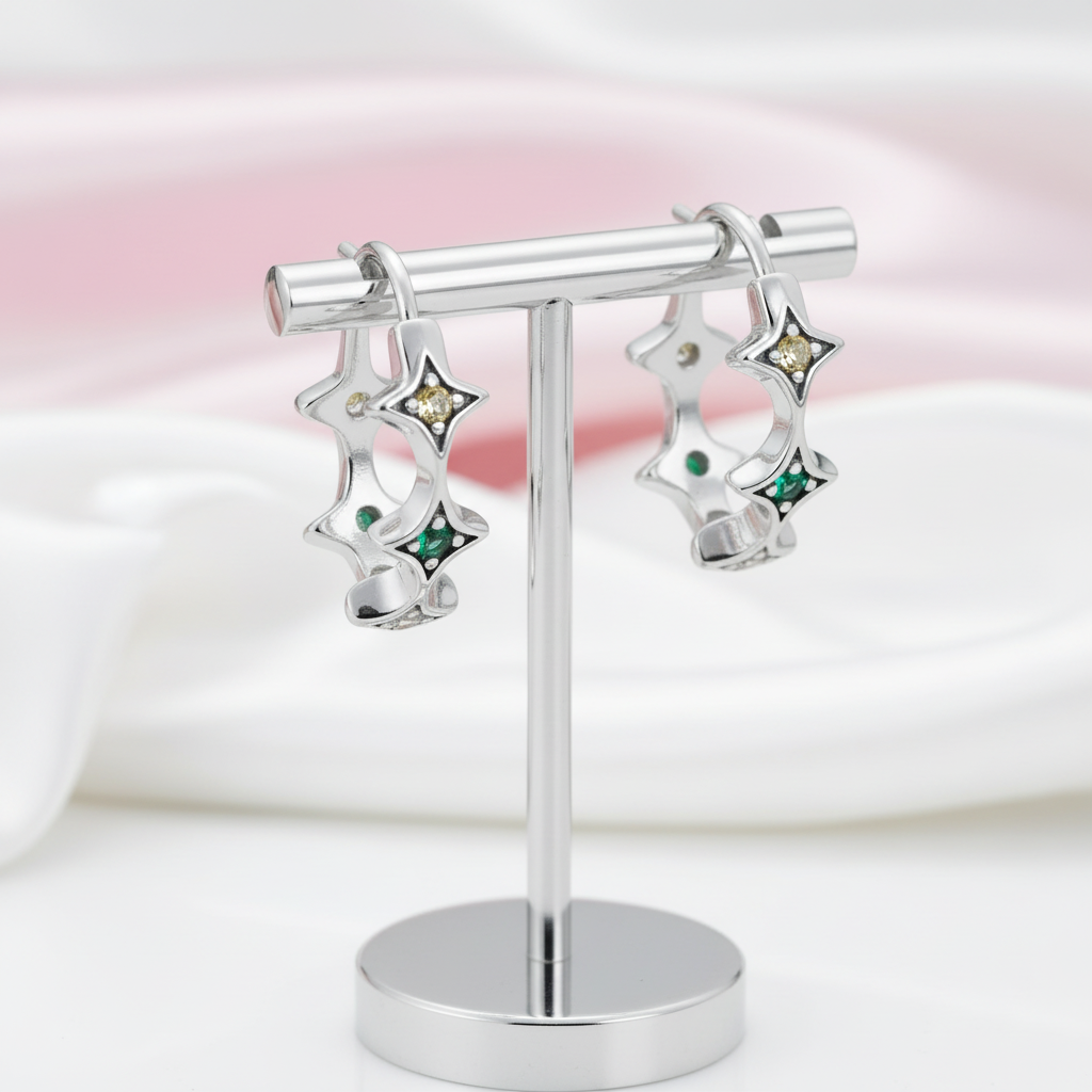 Star Rainbow Diamond Option Hoop Earrings-Black Diamonds New York