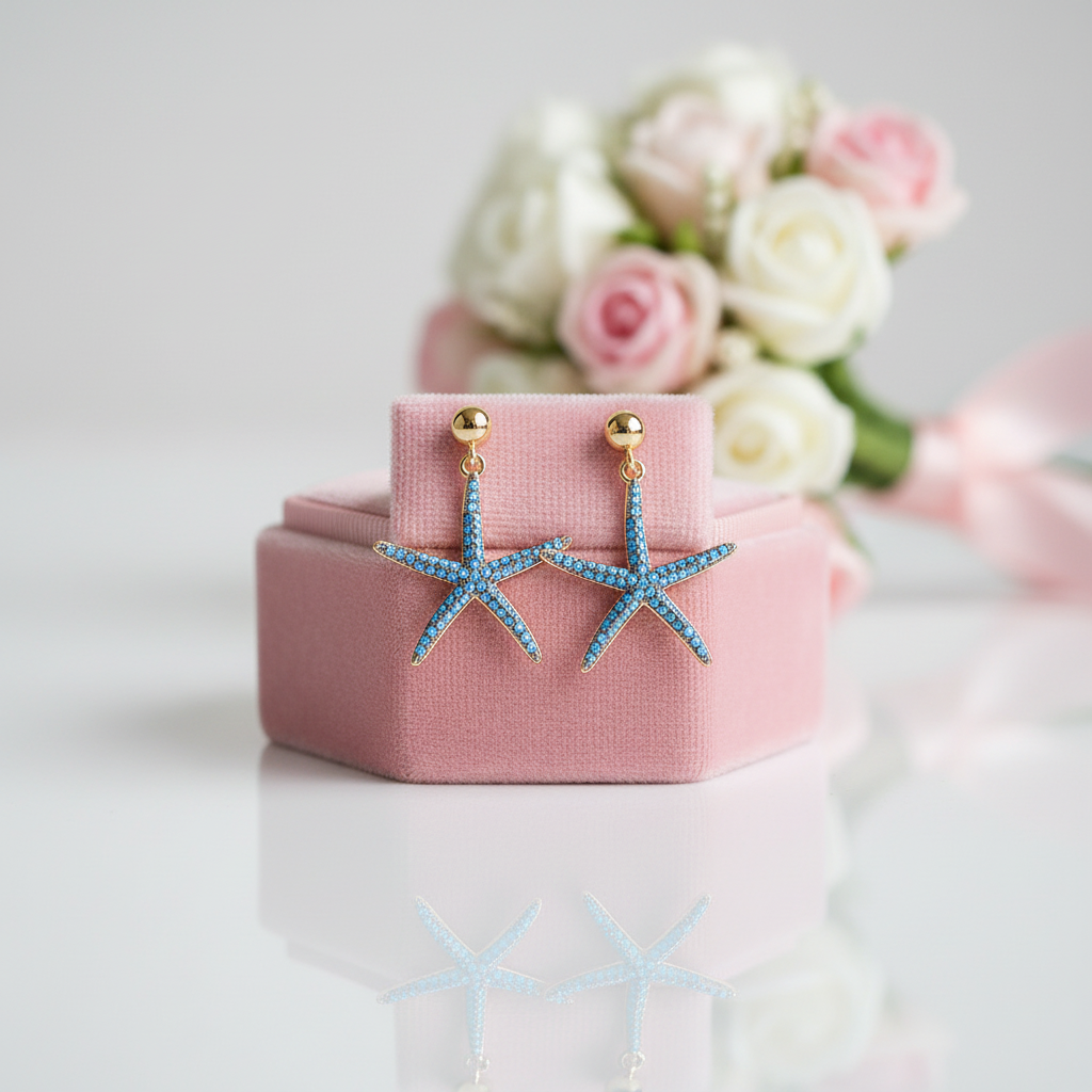 Blue Starfish Earrings-Black Diamonds New York
