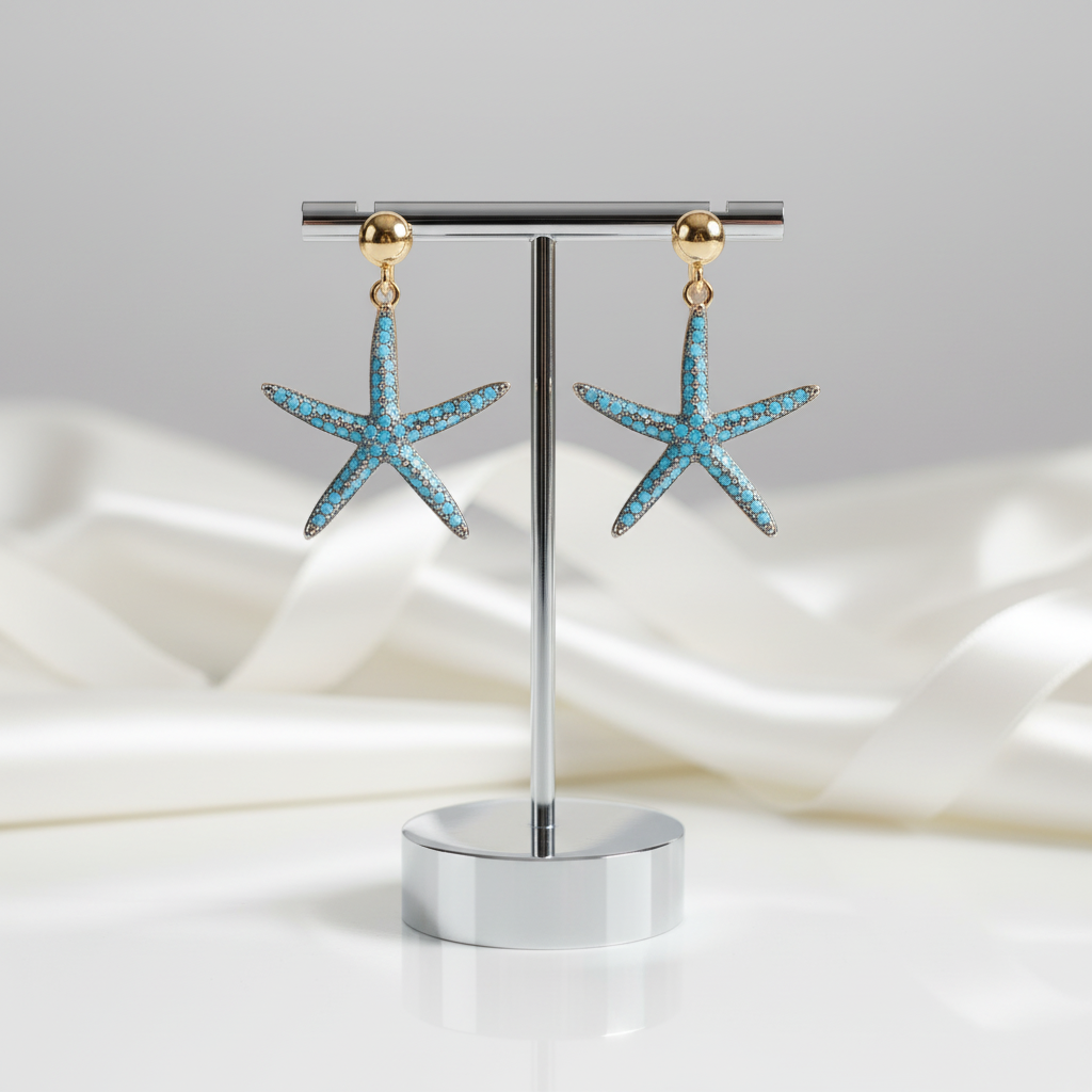 Blue Starfish Earrings-Black Diamonds New York