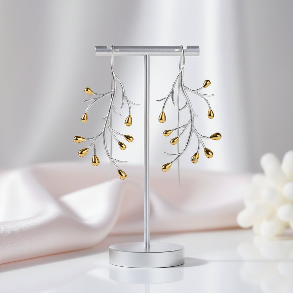 Statement Tree Fashion Drop Earrings-Black Diamonds New York