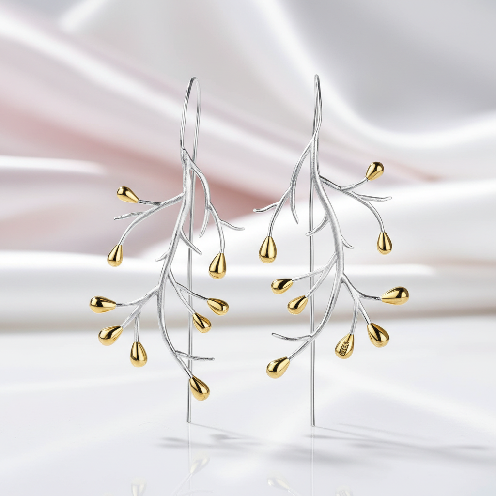 Statement Tree Fashion Drop Earrings-Black Diamonds New York