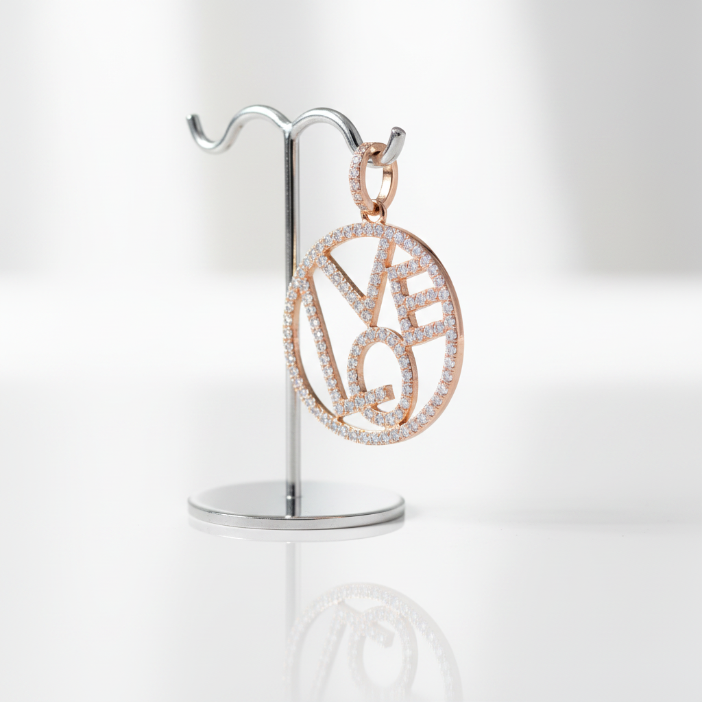 Round Clear Diamond Option LOVE Rose Gold Pendant-Black Diamonds New York