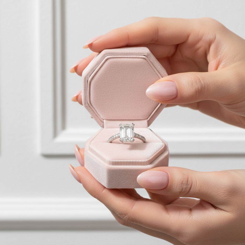 Stunning Emerald Cut Diamond Engagement Ring-Black Diamonds New York