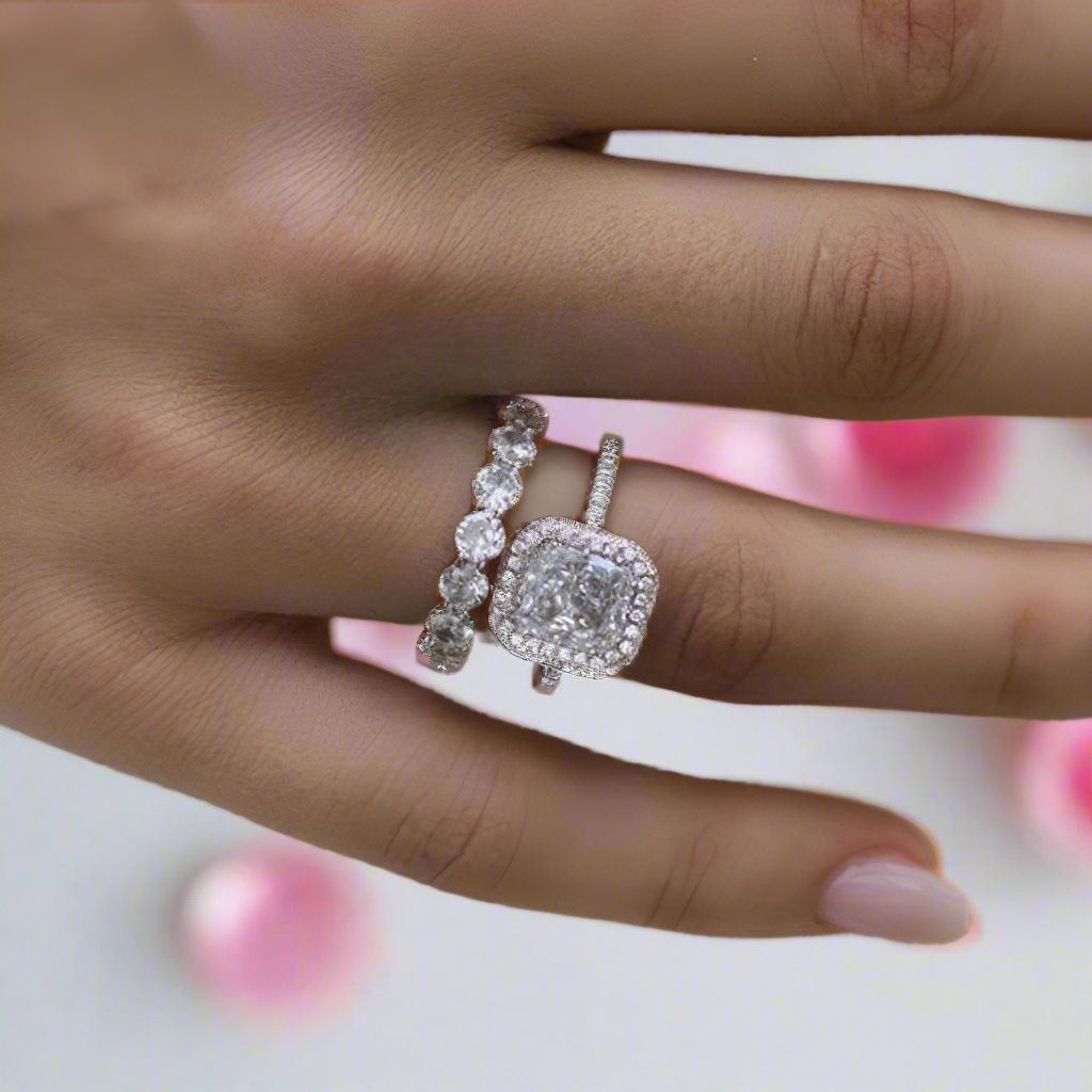 Stunning Halo Radiant Cut Wedding Ring Set-Black Diamonds New York