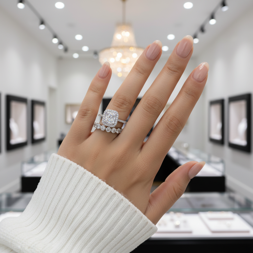 Stunning Halo Radiant Cut Wedding Ring Set-Black Diamonds New York