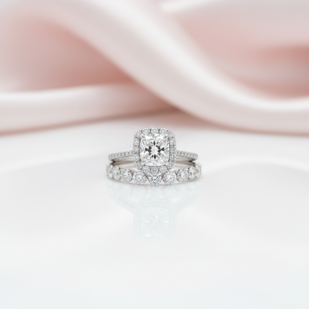 Stunning Halo Radiant Cut Wedding Ring Set-Black Diamonds New York