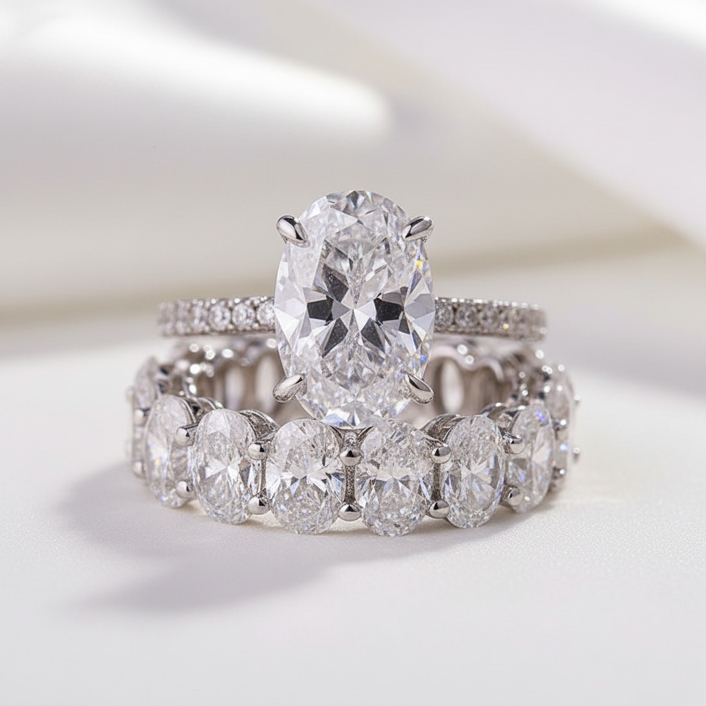 Stunning Oval Cut Simulated Diamond Option Ring Set-Black Diamonds New York