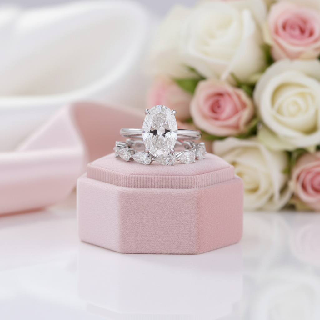 Stunning Oval & Pear Cut Simulated Diamond Option Bridal Ring Set-Black Diamonds New York