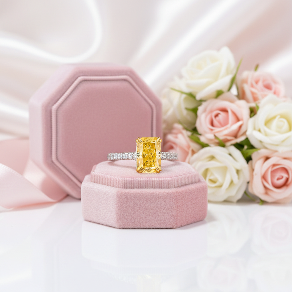 Stunning Radiant Cut Yellow Sapphire Engagement Ring-Black Diamonds New York