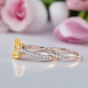 Stunning Radiant Cut Yellow Sapphire Ring Set-Black Diamonds New York