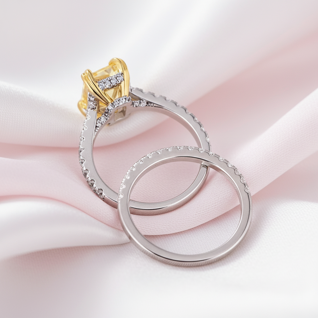 Stunning Radiant Cut Yellow Sapphire Ring Set-Black Diamonds New York