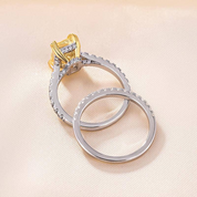 Stunning Radiant Cut Yellow Sapphire Ring Set-Black Diamonds New York