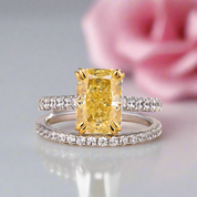 Stunning Radiant Cut Yellow Sapphire Ring Set-Black Diamonds New York