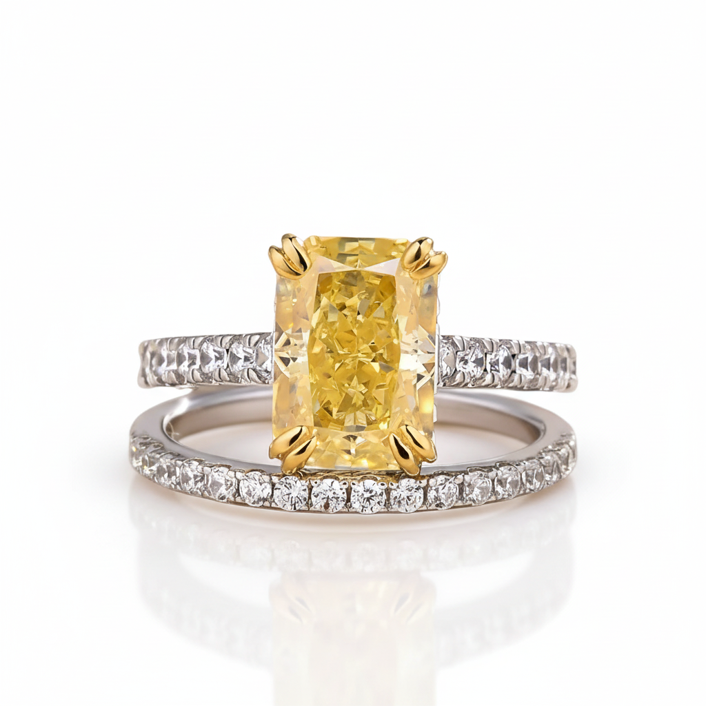 Stunning Radiant Cut Yellow Sapphire Ring Set-Black Diamonds New York