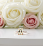 Stunning Yellow Gold Radiant Cut Light Yellow Sapphire Engagement Ring-Black Diamonds New York