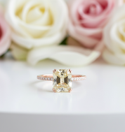 Stunning Yellow Gold Radiant Cut Light Yellow Sapphire Engagement Ring-Black Diamonds New York