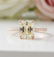 Stunning Yellow Gold Radiant Cut Light Yellow Sapphire Engagement Ring-Black Diamonds New York