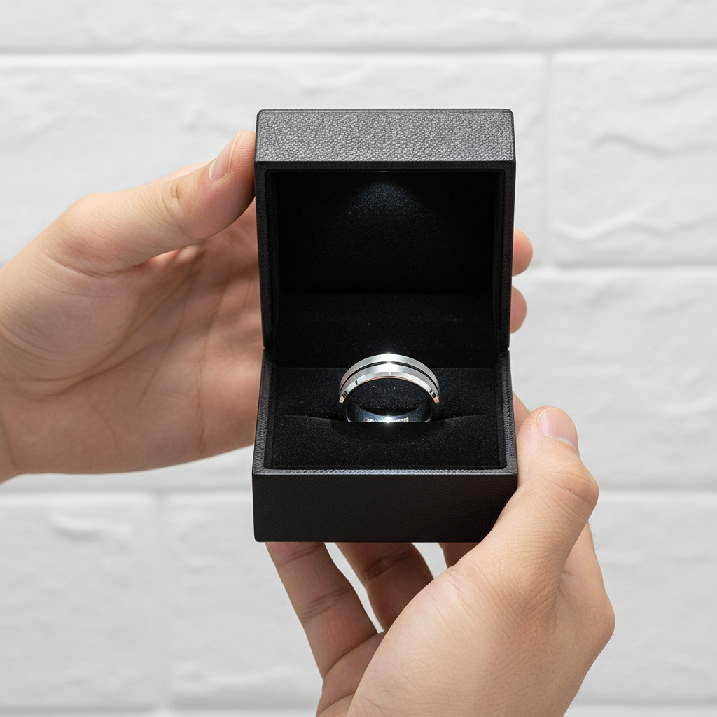 Stylish 8mm Tungsten Men's Wedding Band-Black Diamonds New York