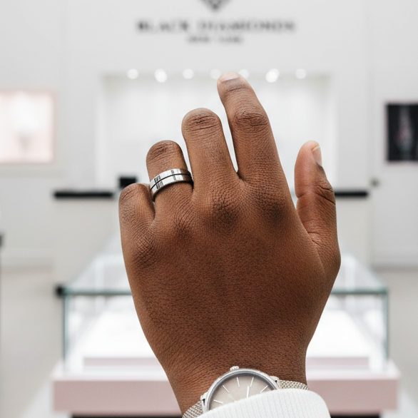 Stylish 8mm Tungsten Men's Wedding Band-Black Diamonds New York