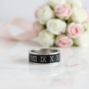Stylish Roman Number Stainless Steel Ring Band-Black Diamonds New York