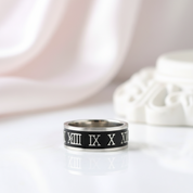 Stylish Roman Number Stainless Steel Ring Band-Black Diamonds New York