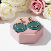 Stylish Round Yellow Gold Earrings-Black Diamonds New York