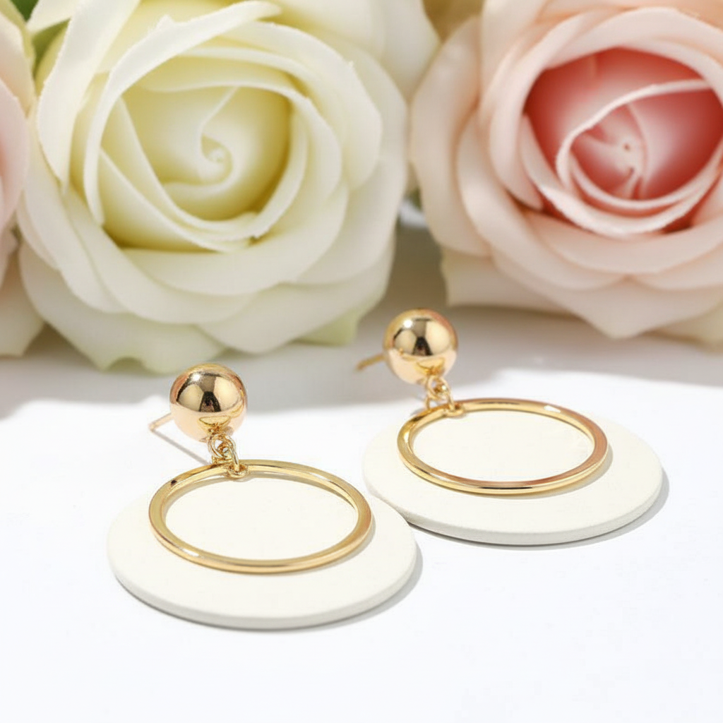 Stylish Round Yellow Gold Earrings-Black Diamonds New York