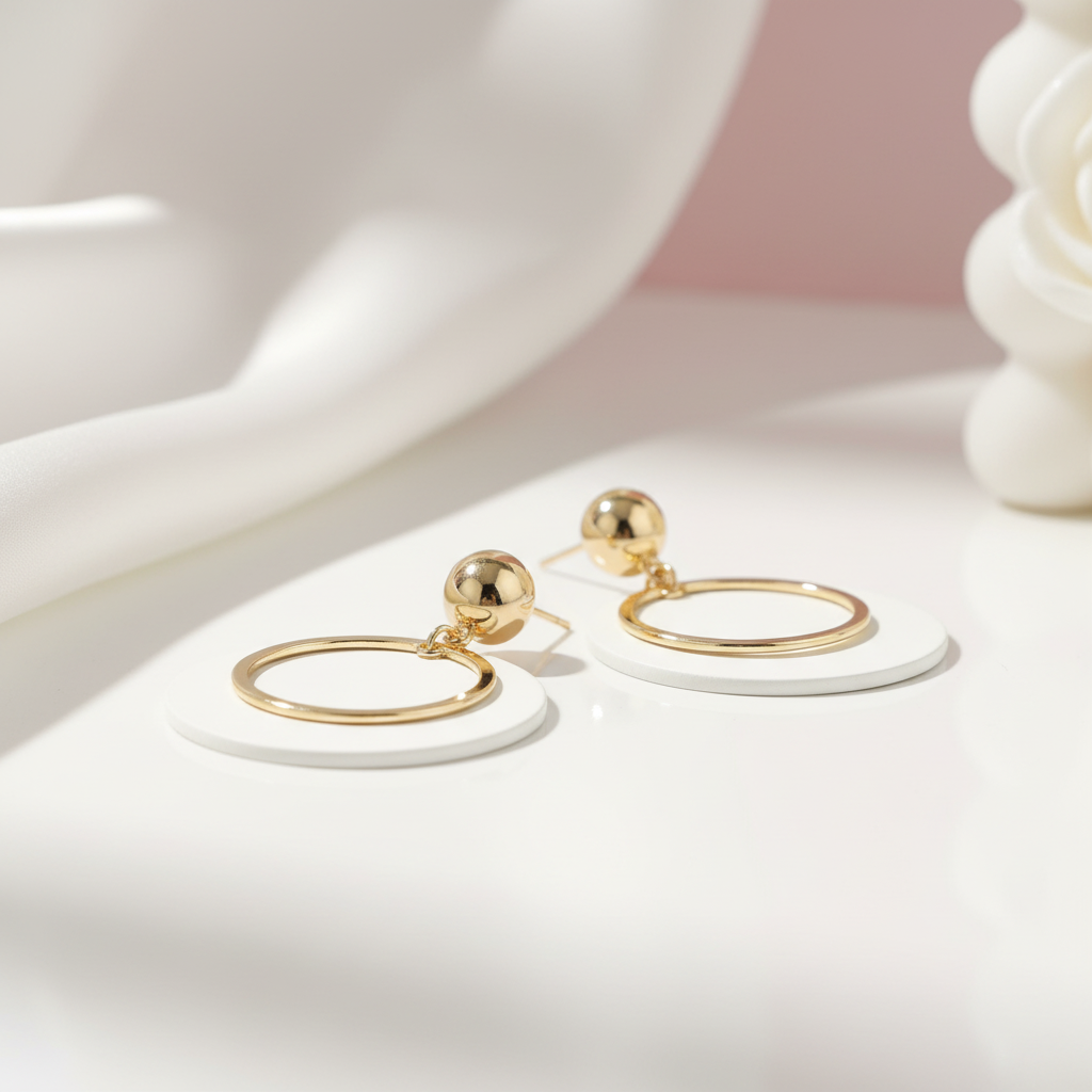 Stylish Round Yellow Gold Earrings-Black Diamonds New York