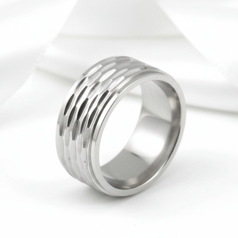 Stylish Stainless Steel Men's Ring Band-Black Diamonds New York