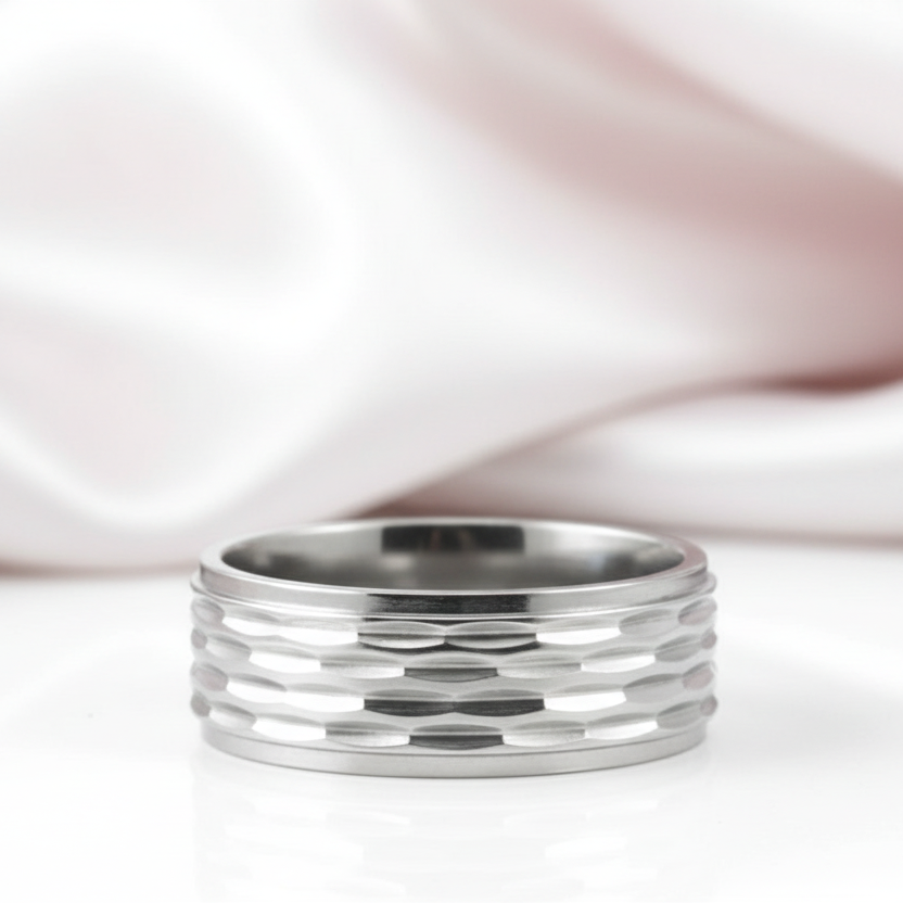 Stylish Stainless Steel Men's Ring Band-Black Diamonds New York