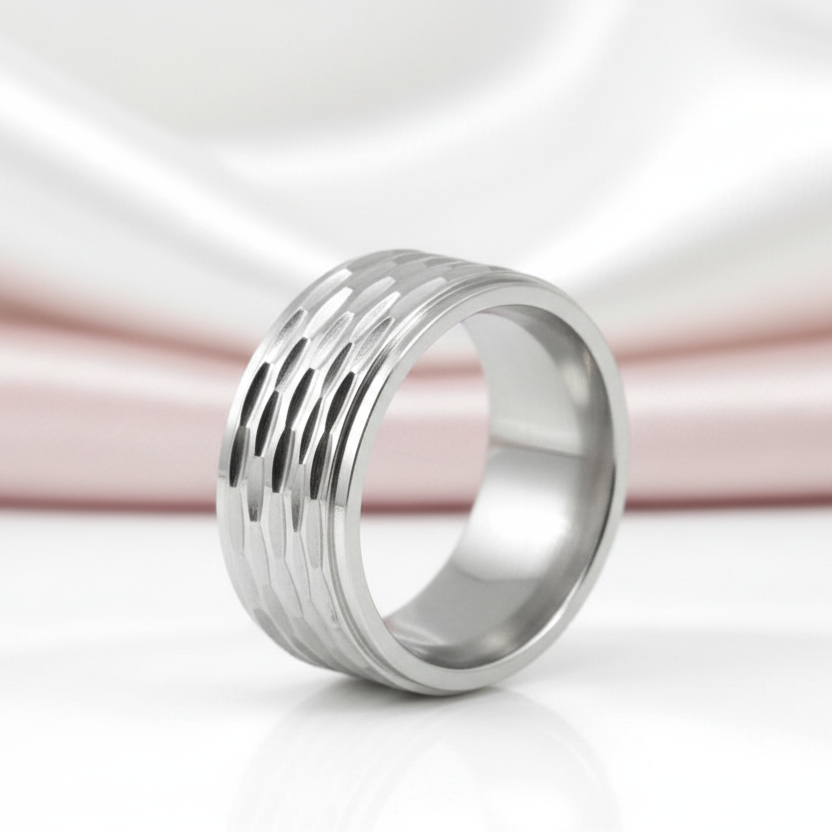 Stylish Stainless Steel Men's Ring Band-Black Diamonds New York