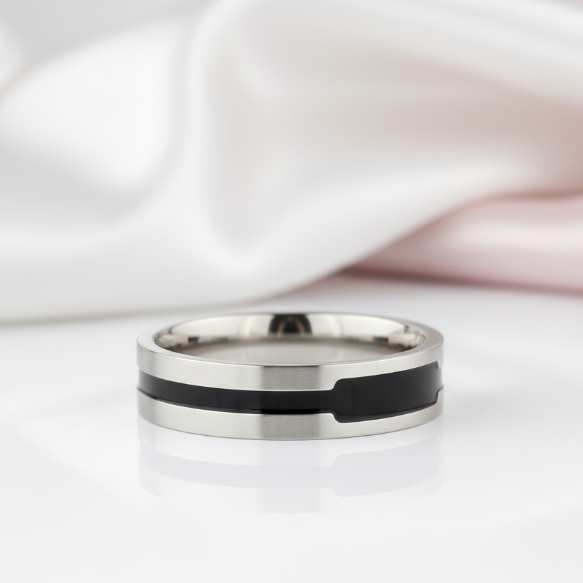 Stylish Stainless Steel Men's Ring Band-Black Diamonds New York