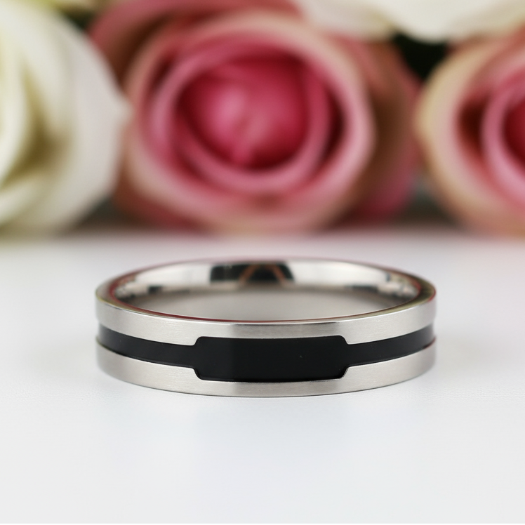 Stylish Stainless Steel Men's Ring Band-Black Diamonds New York