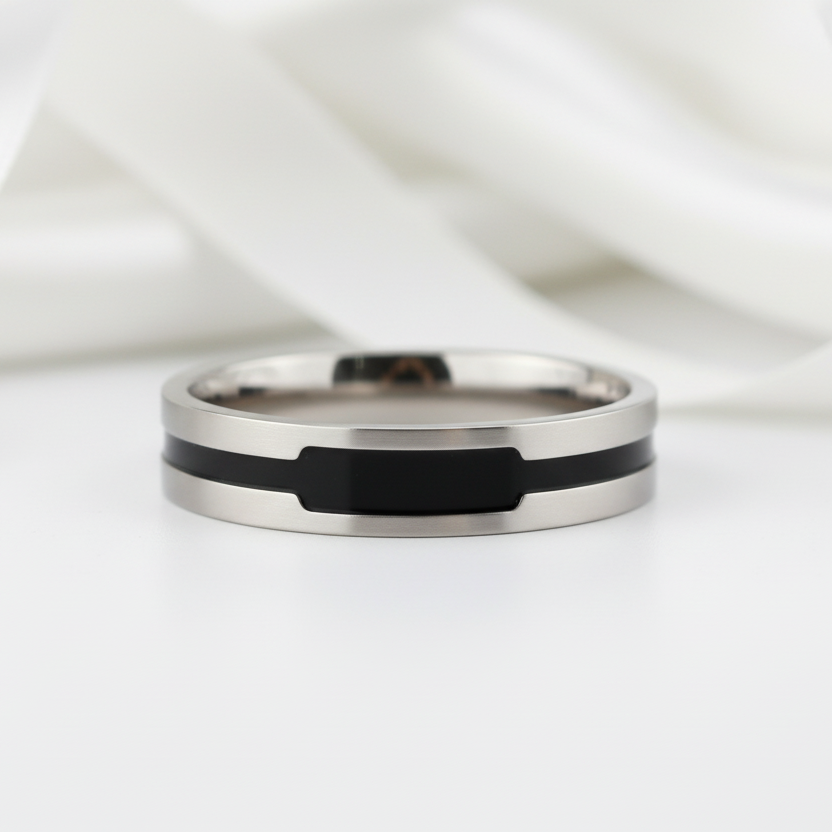 Stylish Stainless Steel Men's Ring Band-Black Diamonds New York