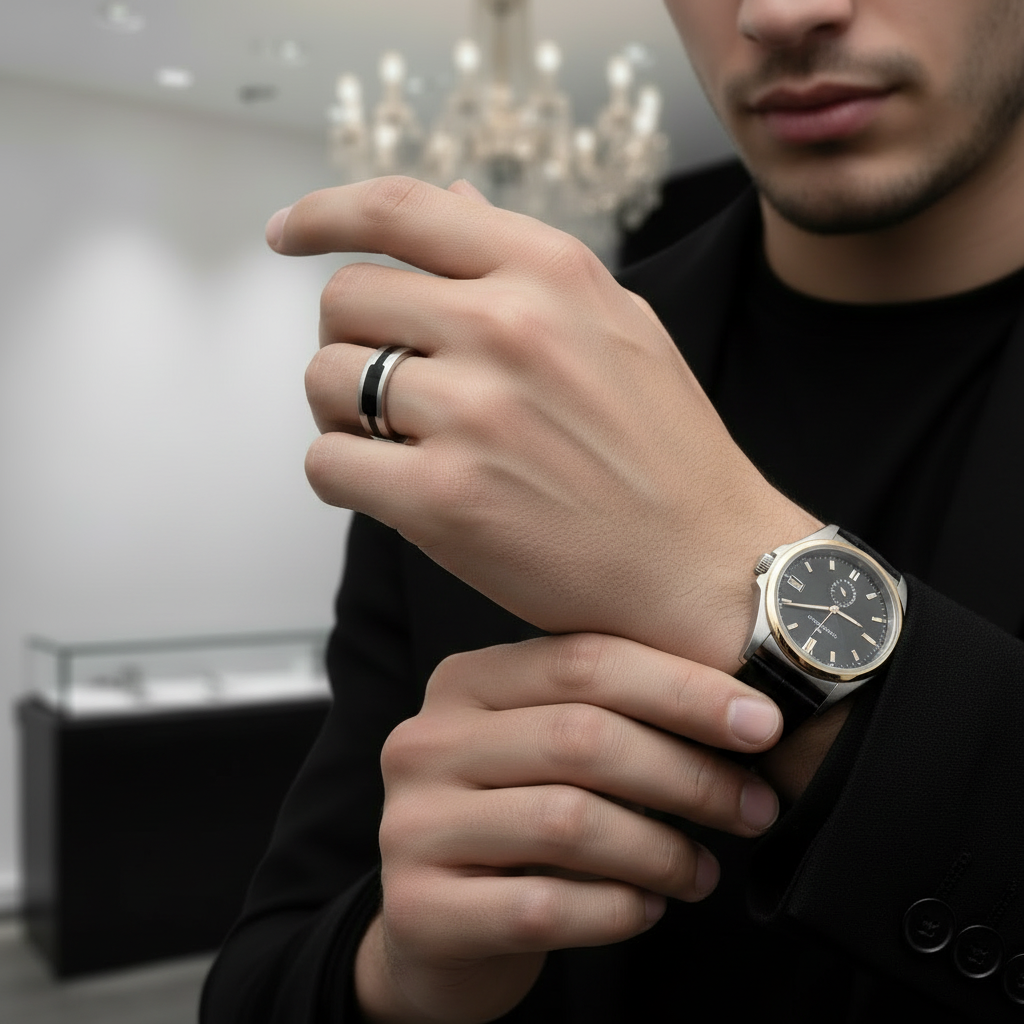 Stylish Stainless Steel Men's Ring Band-Black Diamonds New York