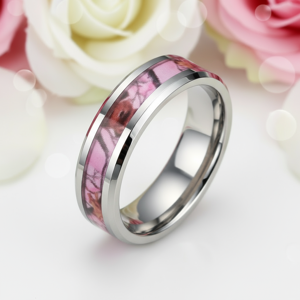 Summer Leaf Inlay Men's Tungsten Wedding Band-Black Diamonds New York