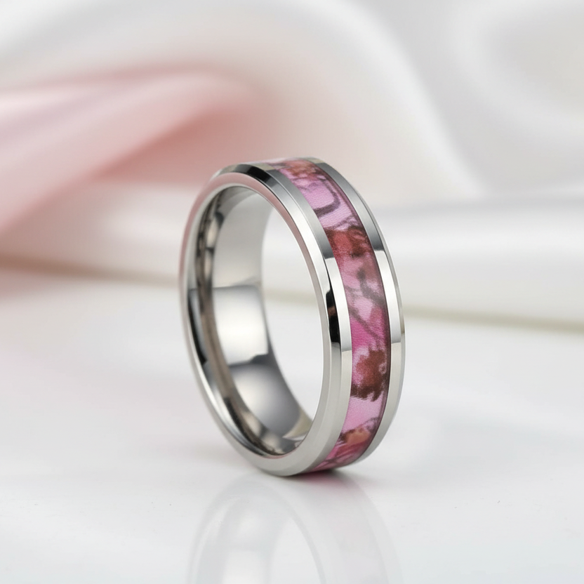 Summer Leaf Inlay Men's Tungsten Wedding Band-Black Diamonds New York