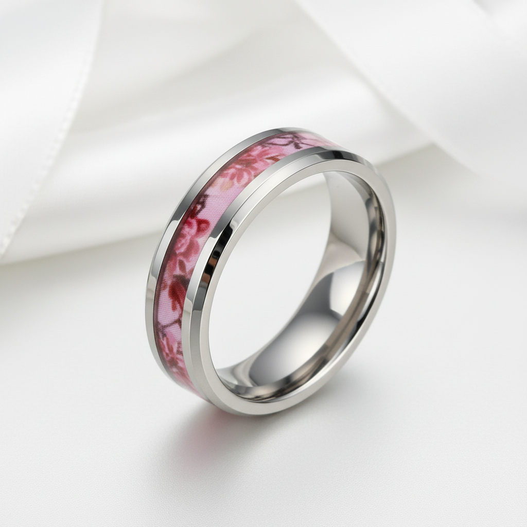 Summer Leaf Inlay Men's Tungsten Wedding Band-Black Diamonds New York