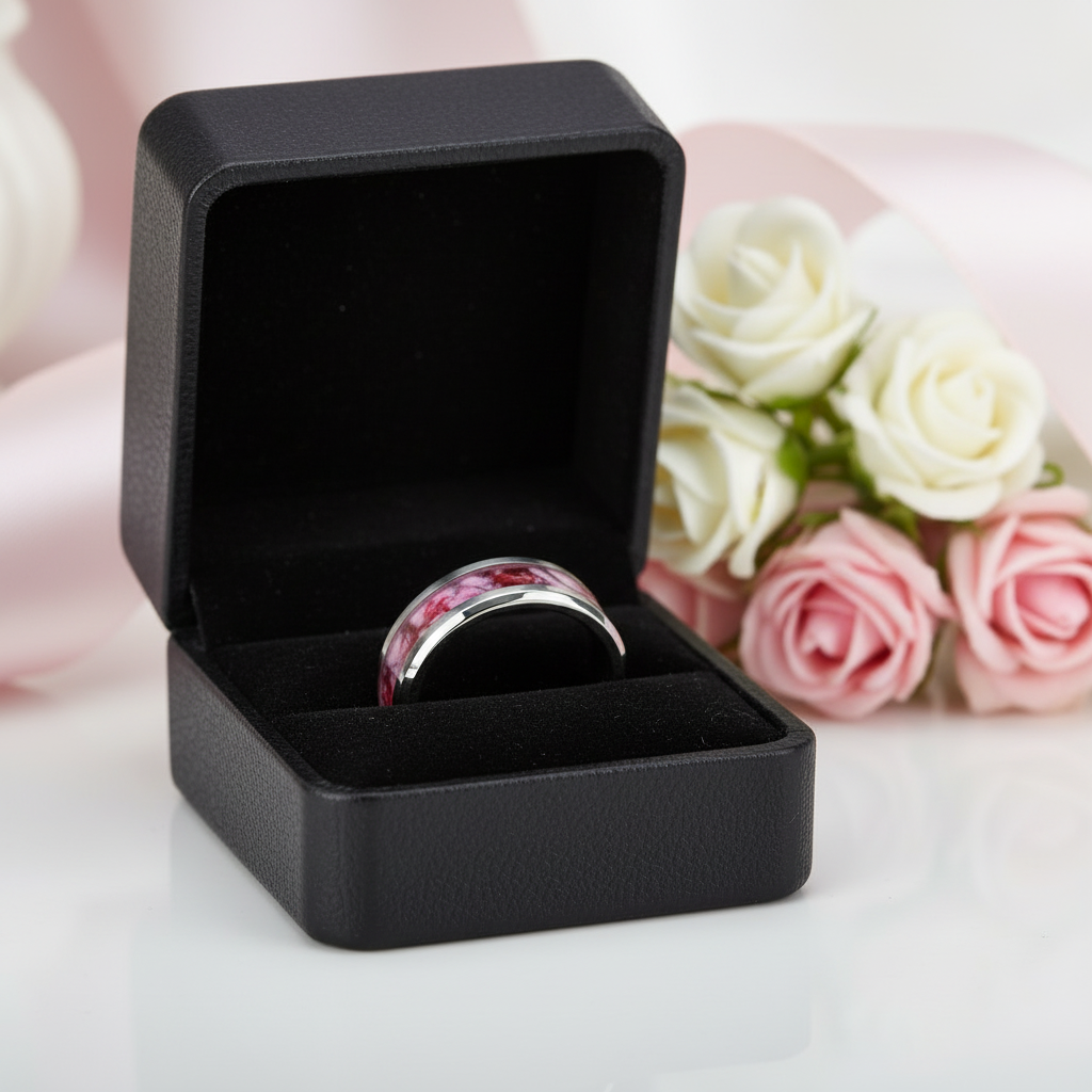 Summer Leaf Inlay Men's Tungsten Wedding Band-Black Diamonds New York