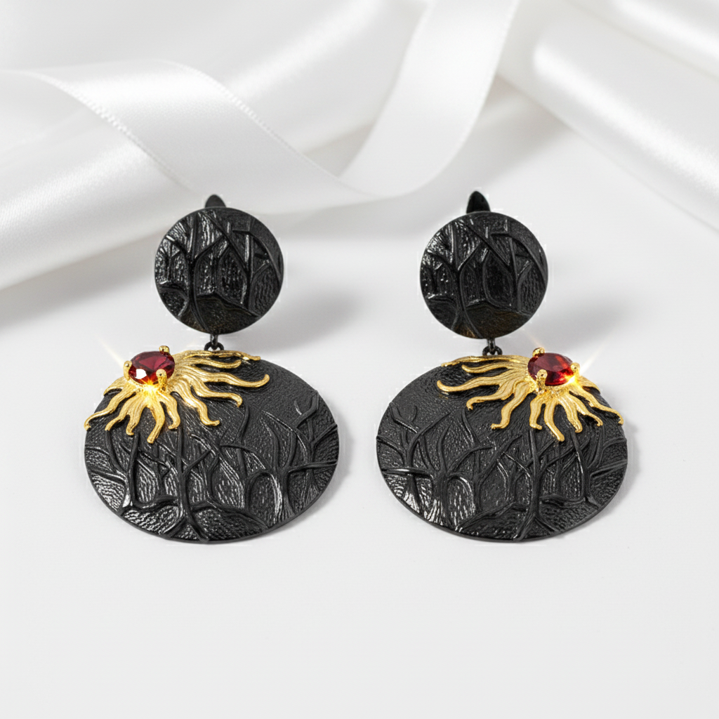 Sun Chaser Garnet Handmade Gemstone Drop Earrings-Black Diamonds New York