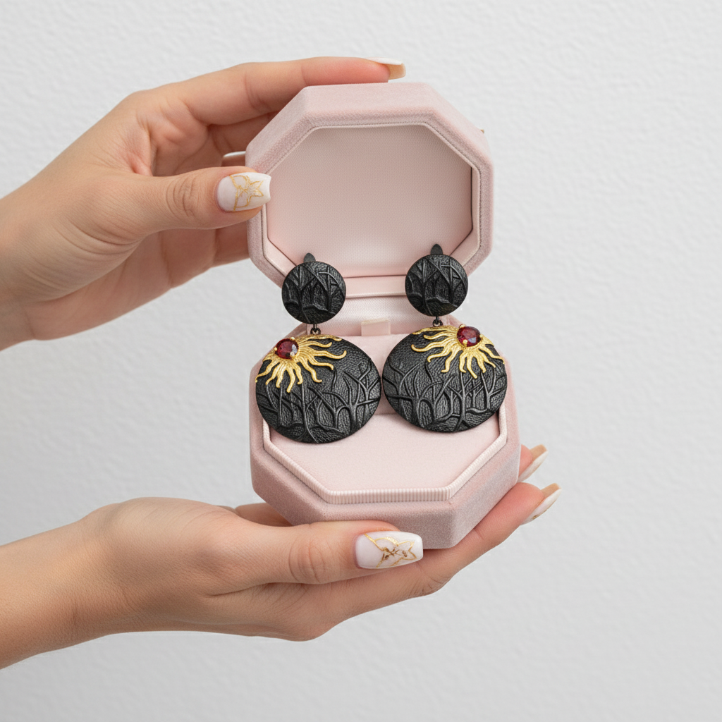 Sun Chaser Garnet Handmade Gemstone Drop Earrings-Black Diamonds New York