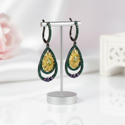 Sun Flower Handmade Flower Dangle Earrings-Black Diamonds New York